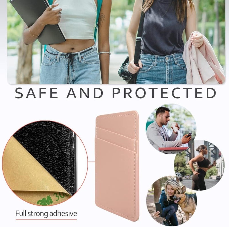 Limvory Phone Wallet, Leather Phone Card Holder Adhesive Stick On Credit Card Pocket for Back of Phone Case for iPhone and Android-White, Pink - Image 5